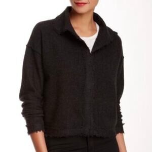Eileen Fisher Boiled 100% Merino Wool Cropped Cardigan Sweater Size Small Gray